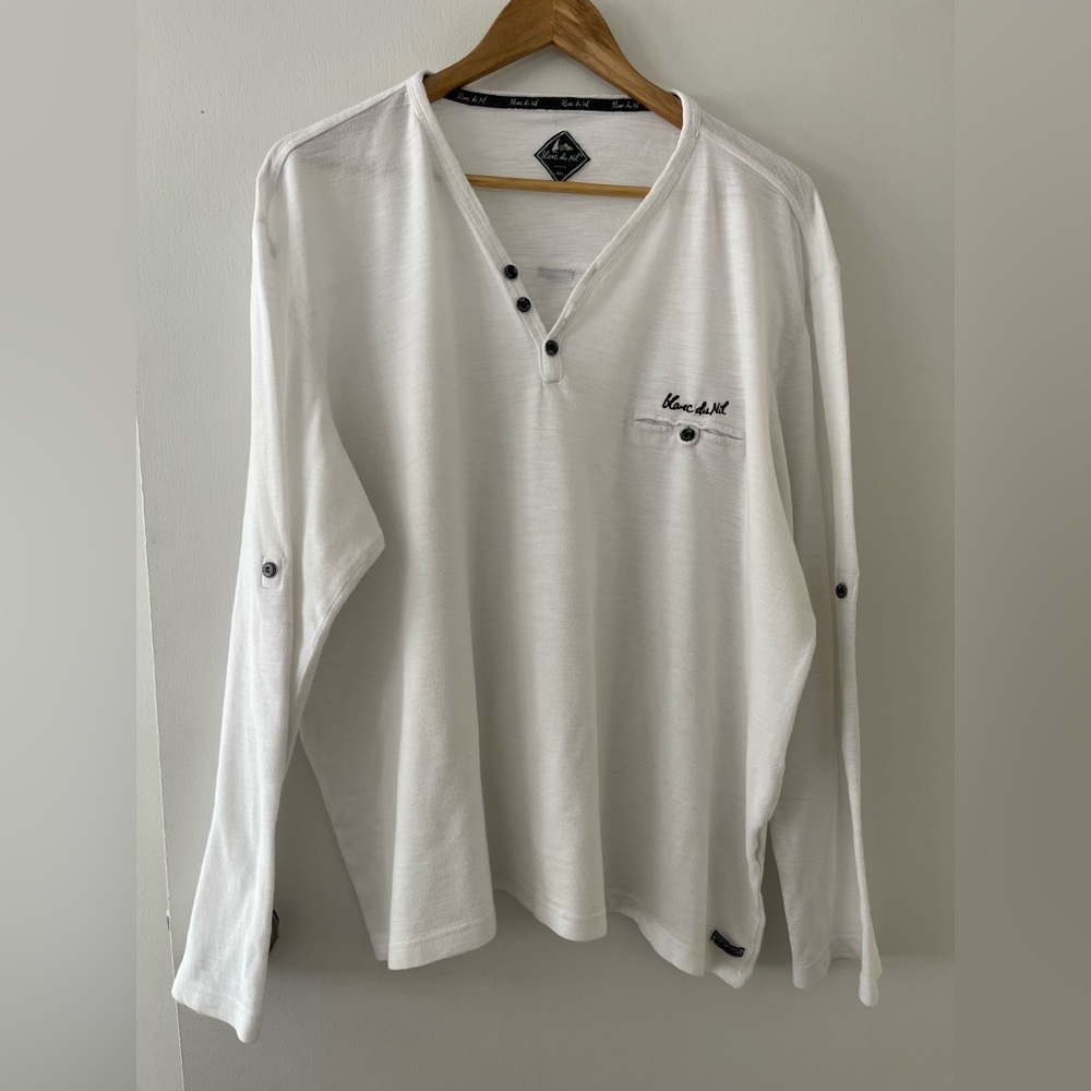 Blanc Du Nil France 100% Cotton Henley Shirt Roll Tab Sleeves Size 3X